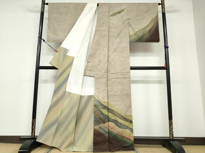 平和屋着物●染色作家 斉藤三才 本場大島紬 訪問着 草花霞文 暈し染め 正絹 逸品 未使用 DABB0497ud
