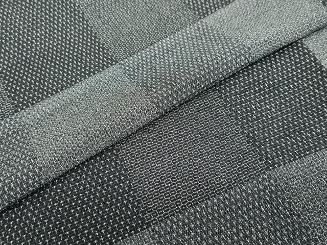 平和屋着物●本塩沢 110亀甲 格子文 黒地 正絹 逸品 DABB0499ud