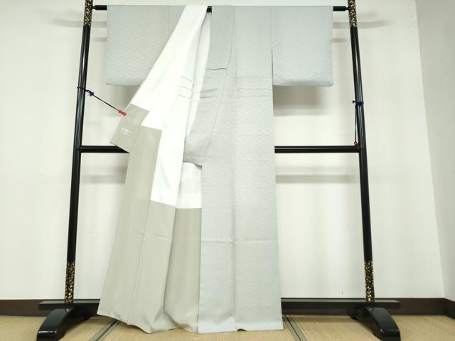 平和屋着物●洗える最高級着物 ＜英＞はなぶさ謹製 色無地 代わり格子地紋 藍白色 洗える着物 DABB0506ud