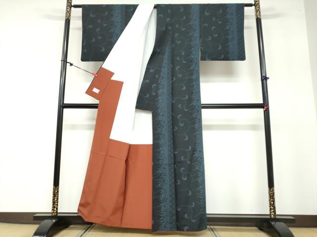平和屋着物●洗える最高級着物 ＜英＞はなぶさ謹製 小紋 唐草間道 洗える着物 DABB0509ud
