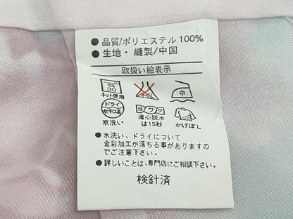 平和屋着物●小振袖 二尺袖 扇面吉祥草花文 金彩 洗える着物 DABB0518ud