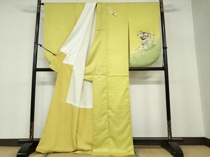 平和屋着物●小振袖 二尺袖 流水雪輪草花文 暈し染め 金彩 洗える着物 DABB0519ud