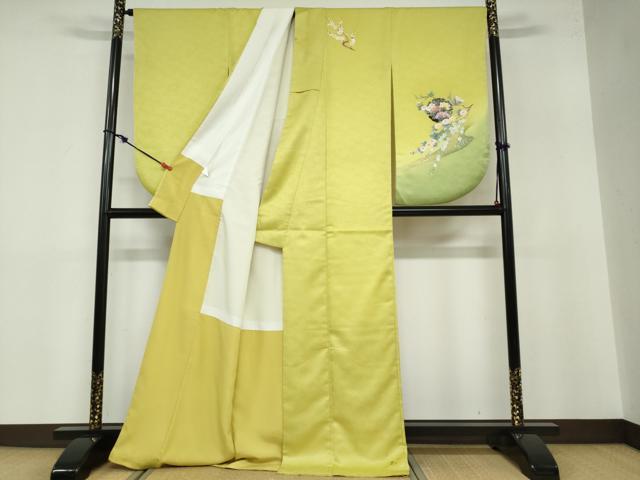 平和屋着物●小振袖 二尺袖 流水雪輪草花文 暈し染め 金彩 洗える着物 DABB0519ud