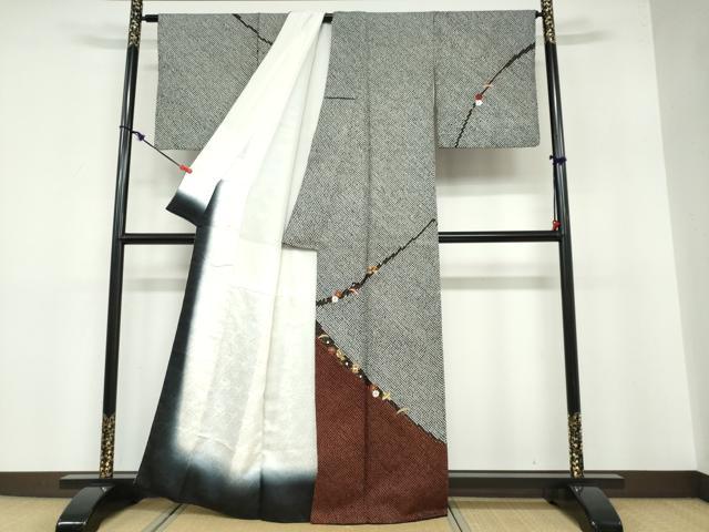 平和屋着物●訪問着 総絞り 駒刺繍 宝尽くし草花文 黒地 金彩 正絹 逸品 DABB0526ud