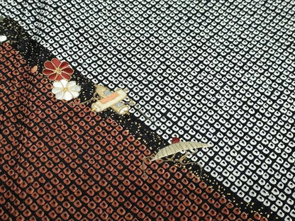 平和屋着物●訪問着 総絞り 駒刺繍 宝尽くし草花文 黒地 金彩 正絹 逸品 DABB0526ud