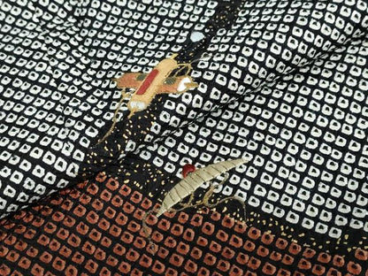 平和屋着物●訪問着 総絞り 駒刺繍 宝尽くし草花文 黒地 金彩 正絹 逸品 DABB0526ud