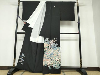 平和屋着物●本加賀友禅作家 寺西一紘 黒留袖 風景草花文 正絹 逸品 DABB0528ud