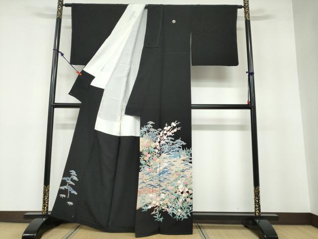 平和屋着物●本加賀友禅作家 寺西一紘 黒留袖 風景草花文 正絹 逸品 DABB0528ud