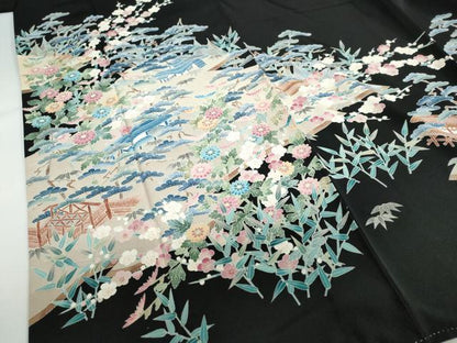 平和屋着物●本加賀友禅作家 寺西一紘 黒留袖 風景草花文 正絹 逸品 DABB0528ud