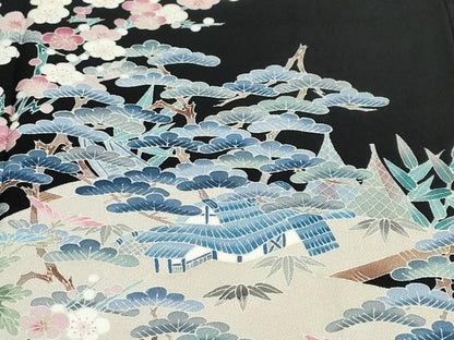 平和屋着物●本加賀友禅作家 寺西一紘 黒留袖 風景草花文 正絹 逸品 DABB0528ud