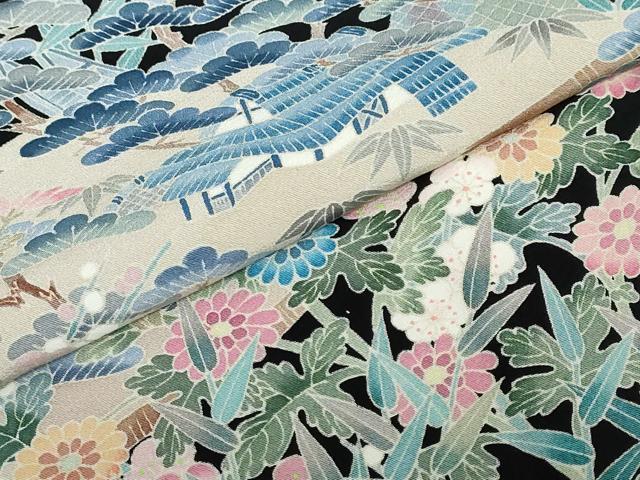 平和屋着物●本加賀友禅作家 寺西一紘 黒留袖 風景草花文 正絹 逸品 DABB0528ud