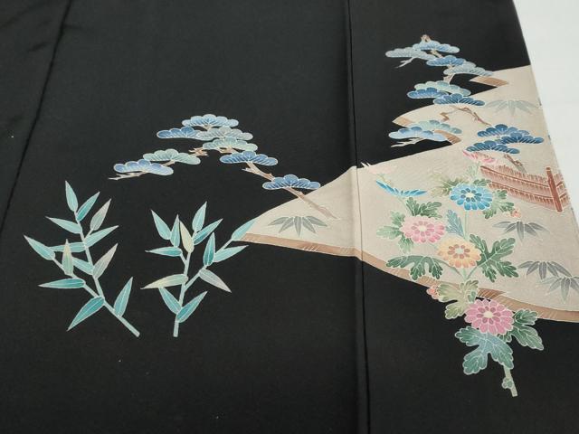 平和屋着物●本加賀友禅作家 寺西一紘 黒留袖 風景草花文 正絹 逸品 DABB0528ud
