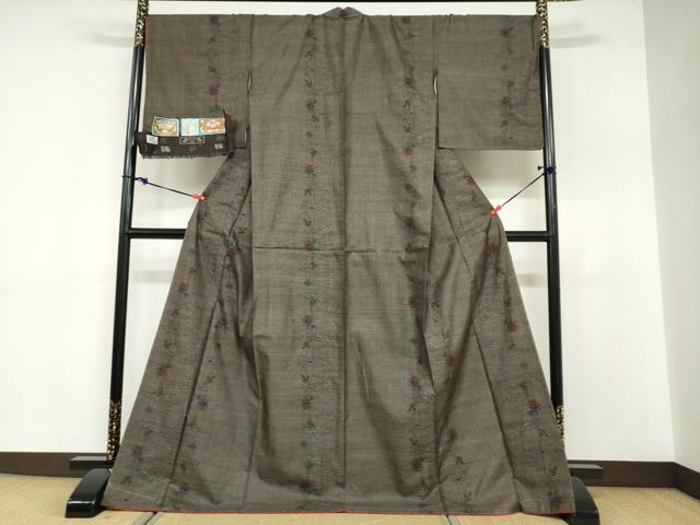 平和屋着物●本場大島紬 古代染色純泥染 9マルキ 草花間道 証紙付き 盛 正男作 正絹 逸品 未使用 DABB0538ud
