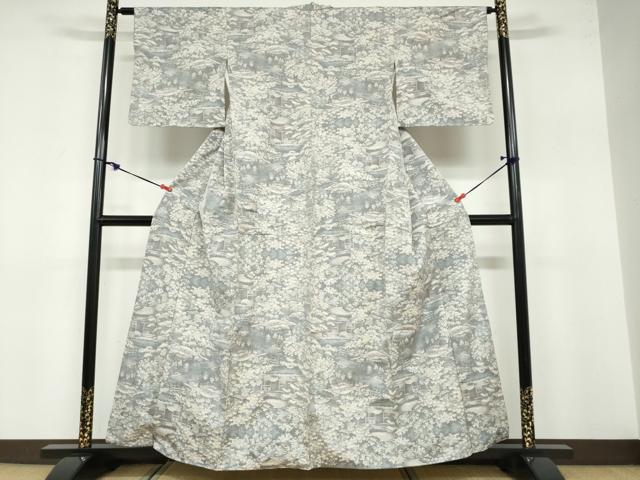平和屋着物●都喜ヱ門 本場大島紬 白大島 9マルキ 総絣 風景草花文 藤絹織物謹製 正絹 逸品 DABB0539ud