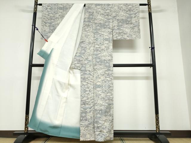 平和屋着物●都喜ヱ門 本場大島紬 白大島 9マルキ 総絣 風景草花文 藤絹織物謹製 正絹 逸品 DABB0539ud