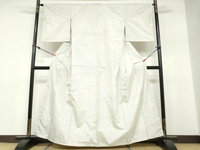 平和屋着物●本場大島紬 白大島 9マルキ 流水草花文 正絹 逸品 未使用 DABB0543ud