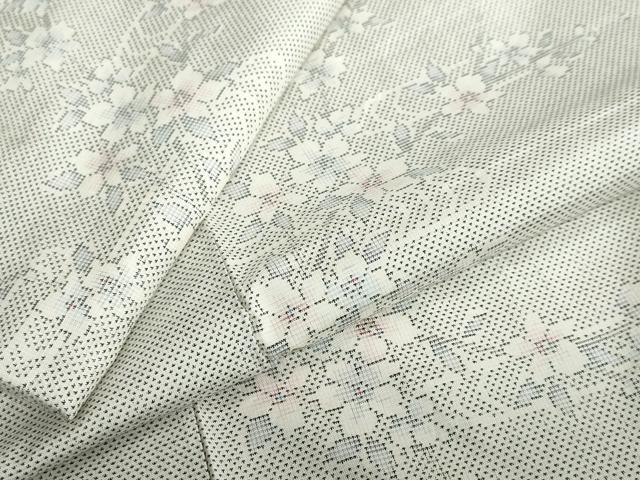 平和屋着物●本場大島紬 白大島 9マルキ 流水草花文 正絹 逸品 未使用 DABB0543ud