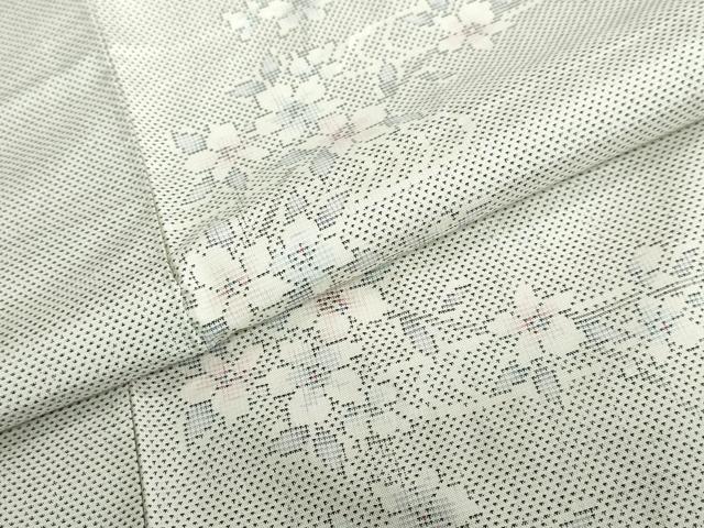 平和屋着物●本場大島紬 白大島 9マルキ 流水草花文 正絹 逸品 未使用 DABB0543ud