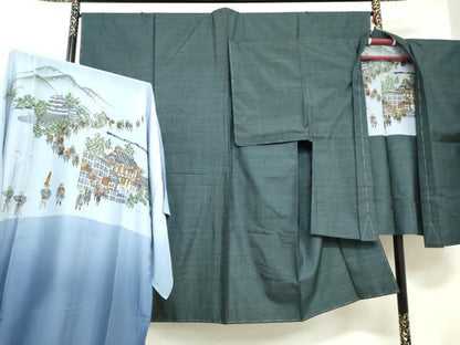 平和屋着物●男性 本場大島紬 アンサンブル 長襦袢（無双仕立て）セット 100亀甲 総詰め 正絹 逸品 未使用 DABB0554ud