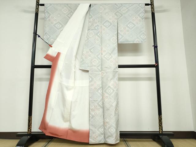 平和屋着物●本場大島紬 白大島 7マルキ 草花菱文 正絹 逸品 DABB0556ud