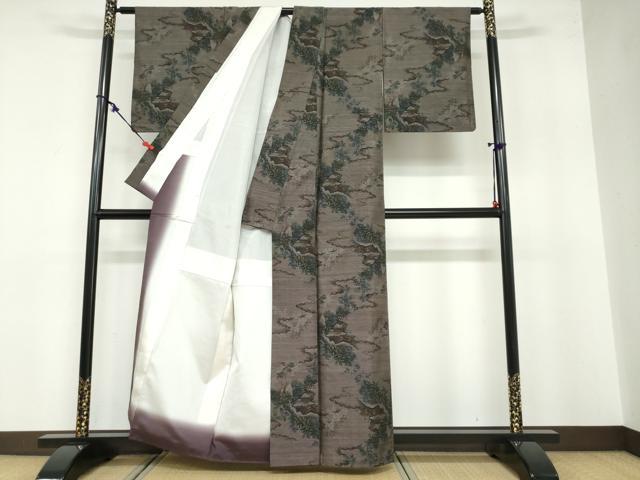 平和屋着物●本場大島紬 風景文 正絹 逸品 DABB0557ud