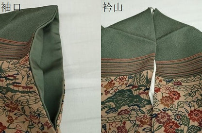 平和屋着物●訪問着 型染め 横段流水草花文 鬼しぼ縮緬 正絹 逸品 DABB0571ud