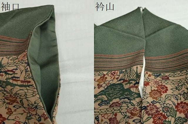 平和屋着物●訪問着 型染め 横段流水草花文 鬼しぼ縮緬 正絹 逸品 DABB0571ud