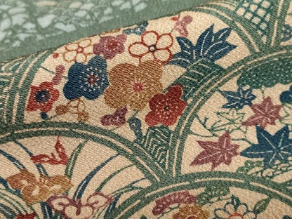 平和屋着物●訪問着 型染め 横段流水草花文 鬼しぼ縮緬 正絹 逸品 DABB0571ud