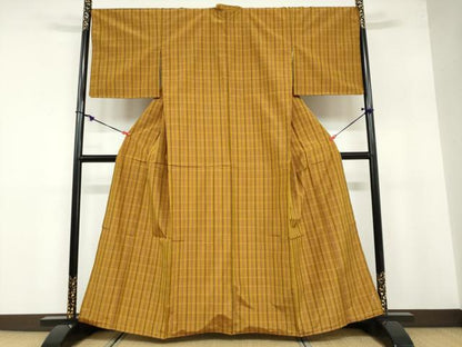 平和屋着物●本場黄八丈 平織 紬 正絹 逸品 未使用 DABB0582ud