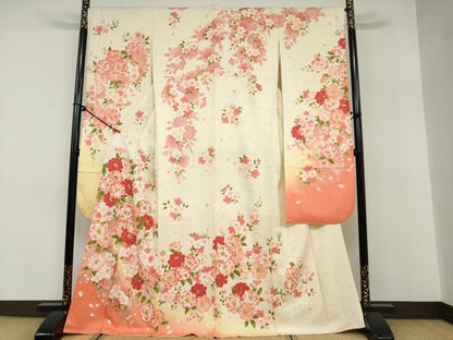 平和屋着物●豪華振袖 刺繍 草花文 暈し染め 金彩 正絹 逸品 DABB0583ud
