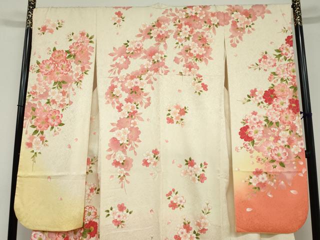 平和屋着物●豪華振袖 刺繍 草花文 暈し染め 金彩 正絹 逸品 DABB0583ud