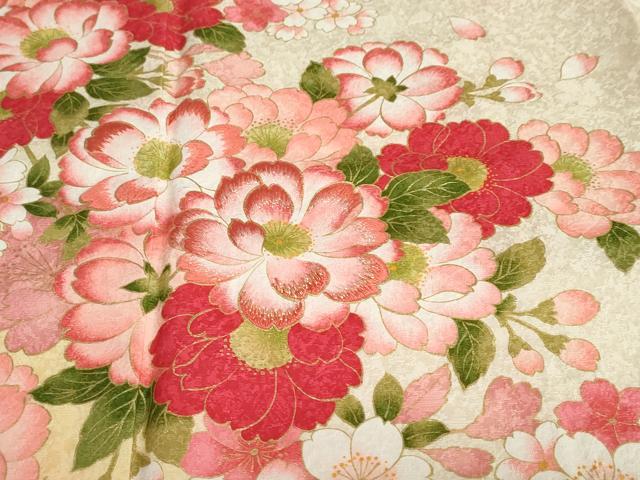 平和屋着物●豪華振袖 刺繍 草花文 暈し染め 金彩 正絹 逸品 DABB0583ud