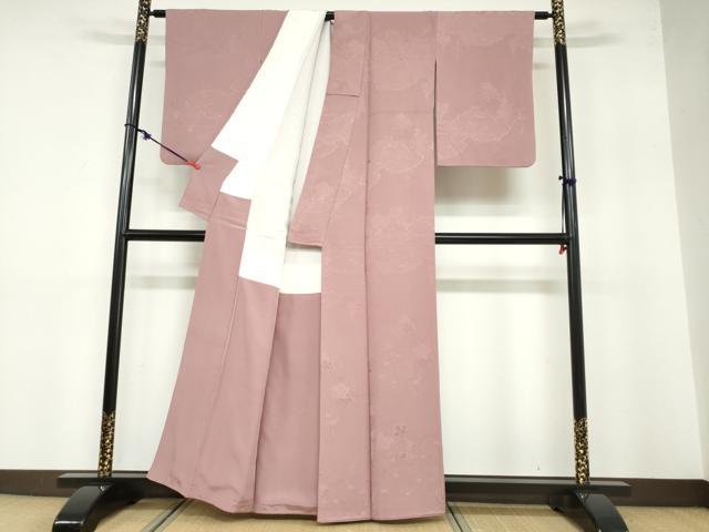 平和屋着物●上質な色無地 葡萄蔦の葉地紋 鴇浅葱色 正絹 逸品 DABB0584ud
