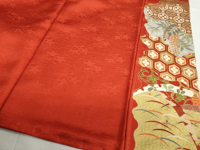 平和屋着物●豪華振袖 駒刺繍 扇面飛鶴吉祥草花文 金彩 正絹 逸品 DABB0592ud