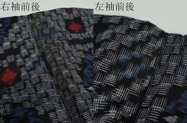 平和屋着物●久留米絣　袷　格子花文　綿　逸品　DABB0606ud