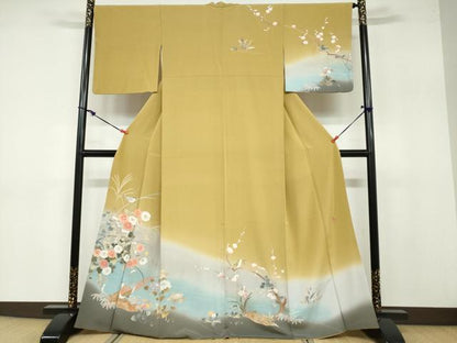平和屋着物●訪問着 作家物 流水花蝶文 暈し染め 金彩 正絹 逸品 DABB0617ud