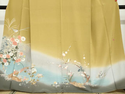 平和屋着物●訪問着 作家物 流水花蝶文 暈し染め 金彩 正絹 逸品 DABB0617ud