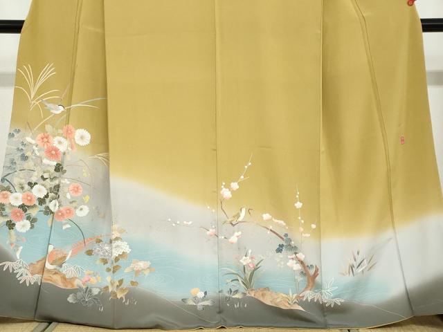 平和屋着物●訪問着 作家物 流水花蝶文 暈し染め 金彩 正絹 逸品 DABB0617ud