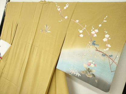 平和屋着物●訪問着 作家物 流水花蝶文 暈し染め 金彩 正絹 逸品 DABB0617ud