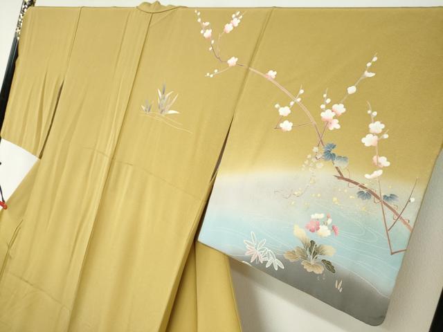 平和屋着物●訪問着 作家物 流水花蝶文 暈し染め 金彩 正絹 逸品 DABB0617ud