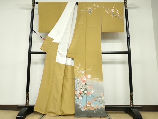 平和屋着物●訪問着 作家物 流水花蝶文 暈し染め 金彩 正絹 逸品 DABB0617ud