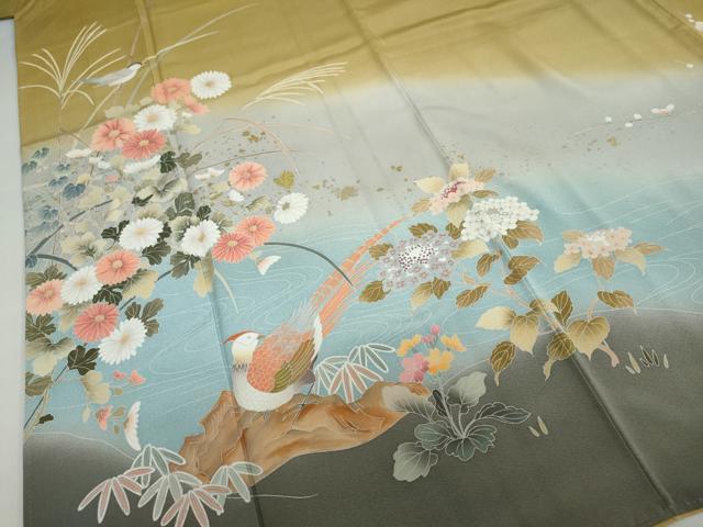 平和屋着物●訪問着 作家物 流水花蝶文 暈し染め 金彩 正絹 逸品 DABB0617ud