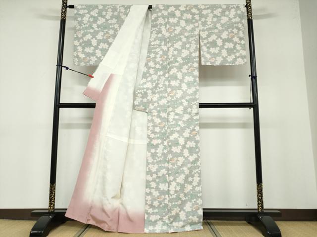 平和屋着物●小千谷紬 花鳥文 正絹 逸品 DABB0620ud