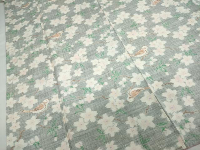 平和屋着物●小千谷紬 花鳥文 正絹 逸品 DABB0620ud