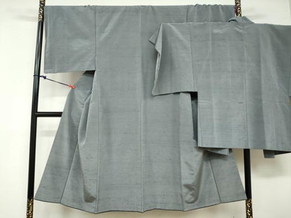 平和屋着物●男性 紬 アンサンブル 桔梗鼠色 正絹 逸品 DABB0624ud