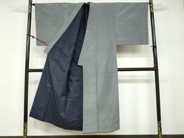 平和屋着物●男性 紬 アンサンブル 桔梗鼠色 正絹 逸品 DABB0624ud