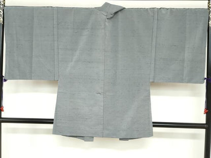平和屋着物●男性 紬 アンサンブル 桔梗鼠色 正絹 逸品 DABB0624ud