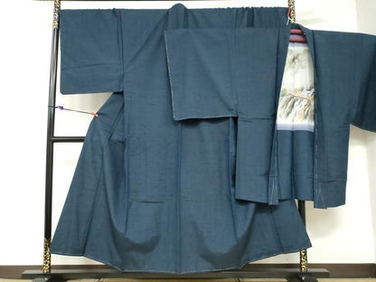 平和屋着物●男性 紬 アンサンブル 長羽織 留紺色 キングサイズ 正絹 逸品 未使用 DABB0628ud
