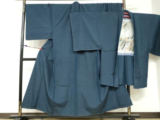 平和屋着物●男性 紬 アンサンブル 長羽織 留紺色 キングサイズ 正絹 逸品 未使用 DABB0628ud
