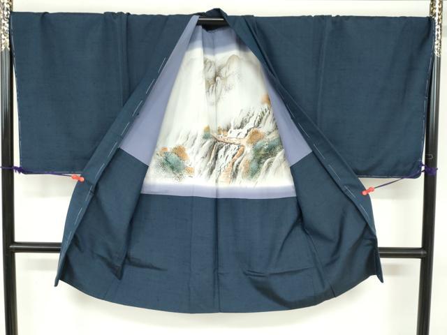 平和屋着物●男性 紬 アンサンブル 長羽織 留紺色 キングサイズ 正絹 逸品 未使用 DABB0628ud